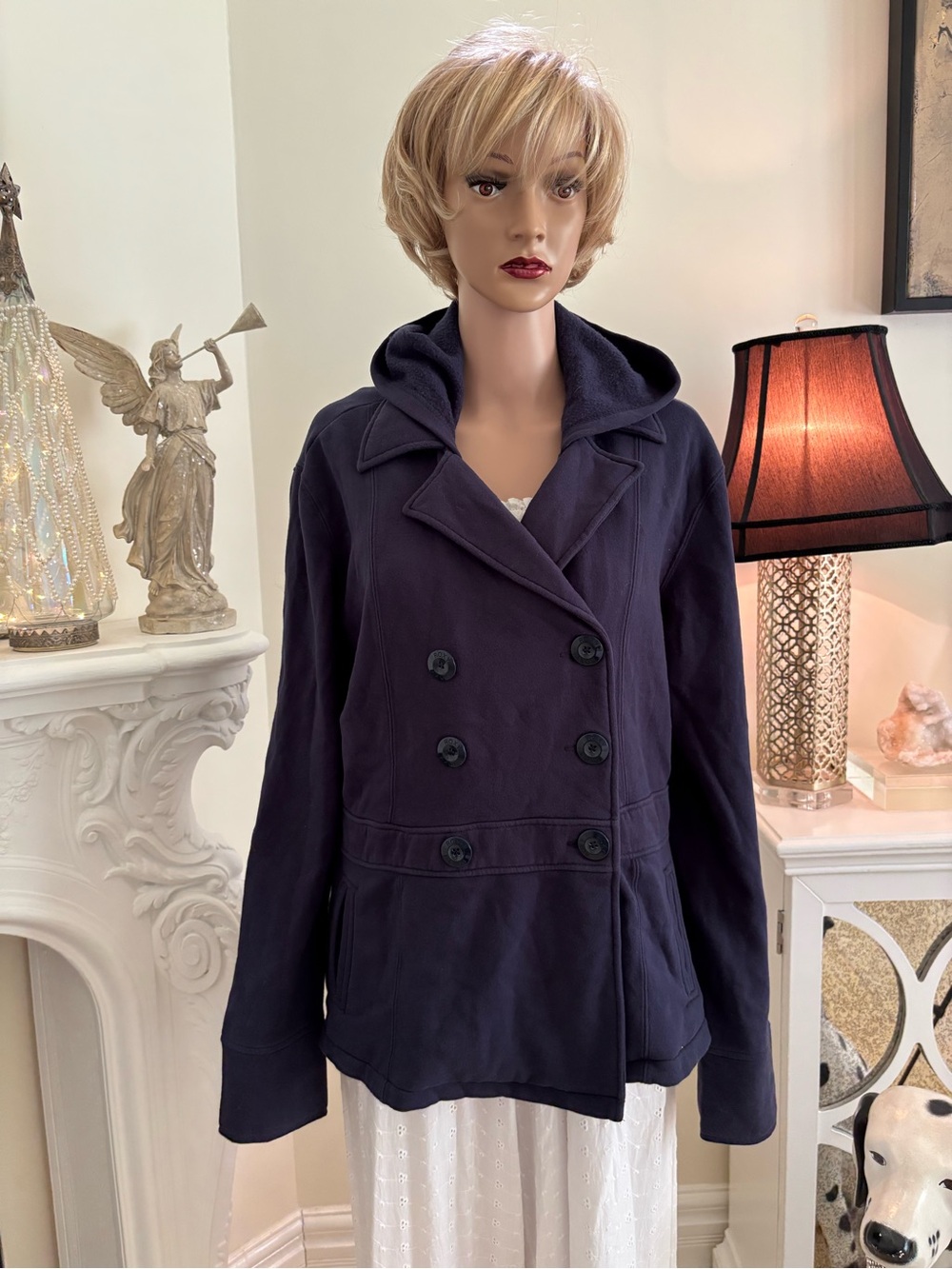 Roxy Women's Double-Breasted Hooded Pea Coat in Navy